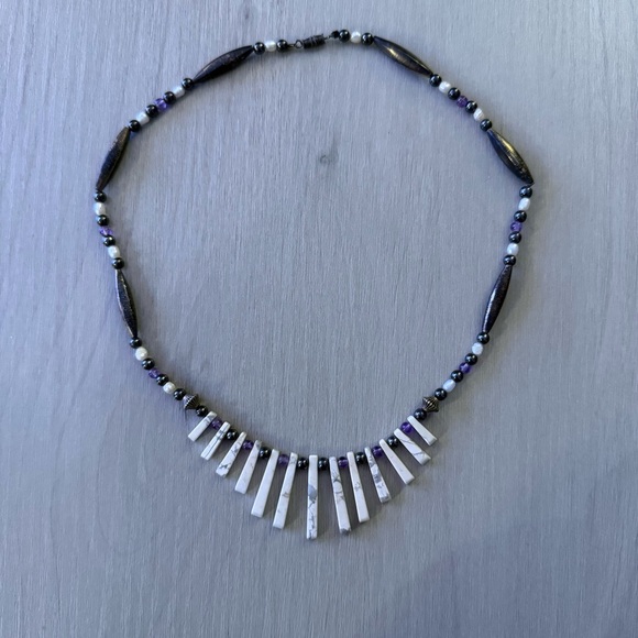 Handmade Jewelry - Vintage 90s Handmade Natural Stone & Pearl Necklace OOAK